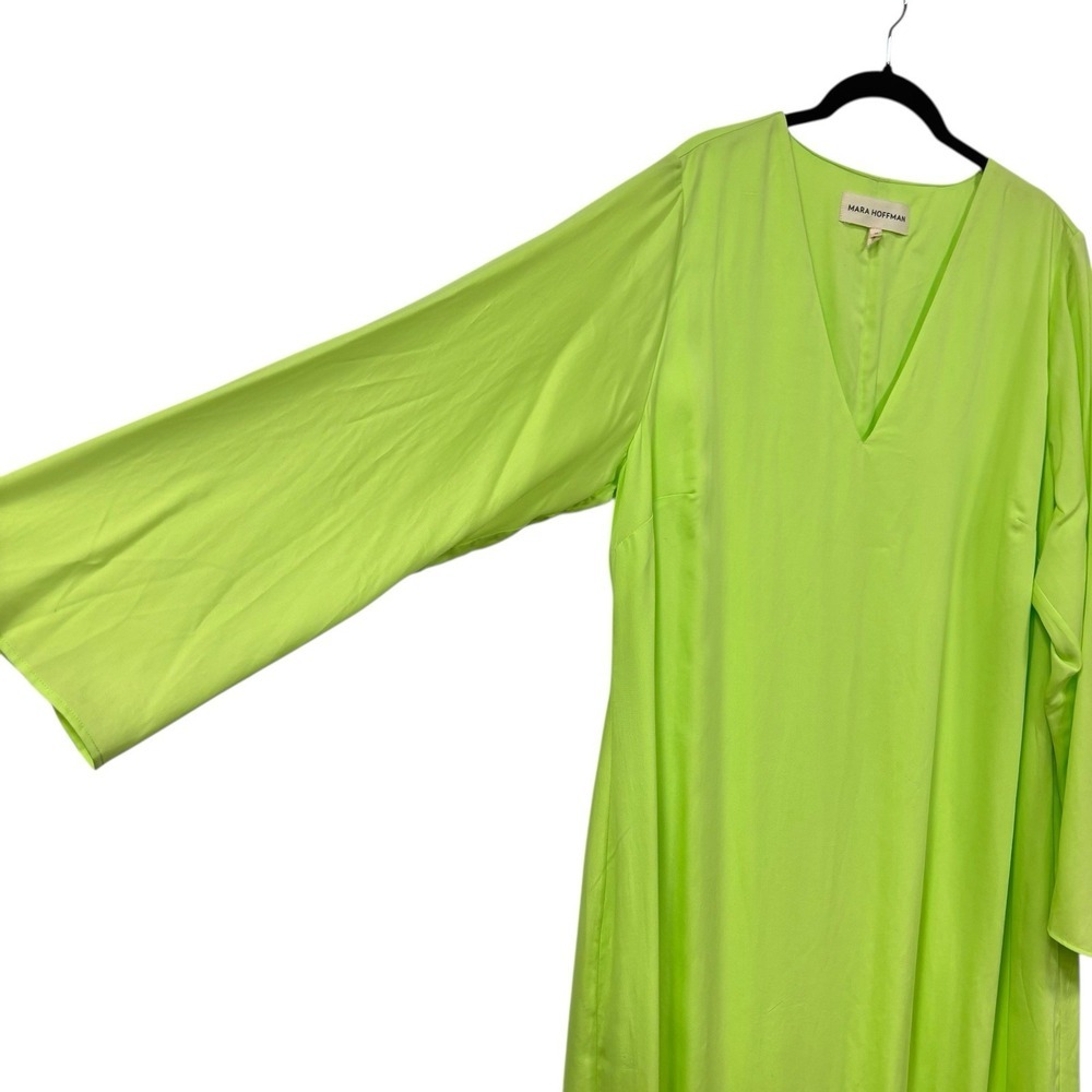 MARA HOFFMAN Naliyah V-Neck Maxi Dress Chartreuse Neon Green Bell Sleeve Size 16 - Picture 5 of 11